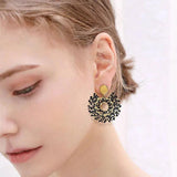 Rice Bead Earrings Sunflower Retro Boho Hollow Beaded Earrings
