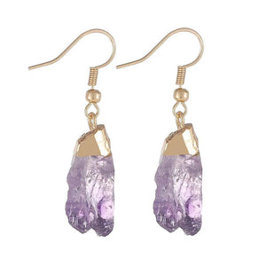 Raw Amethyst Quartz Chakra Purple Crystal Earrings for Women