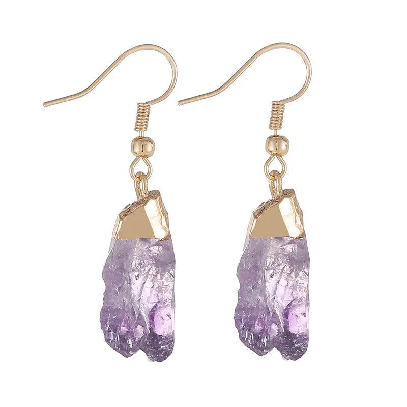 Raw Amethyst Quartz Chakra Purple Crystal Earrings for Women