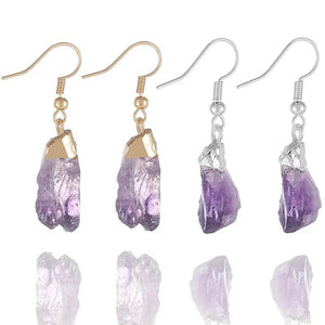 Raw Amethyst Quartz Chakra Purple Crystal Earrings for Women
