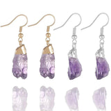Raw Amethyst Quartz Chakra Purple Crystal Earrings for Women