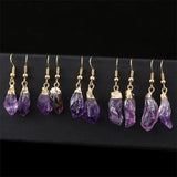 Raw Amethyst Quartz Chakra Purple Crystal Earrings for Women