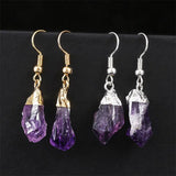 Raw Amethyst Quartz Chakra Purple Crystal Earrings for Women