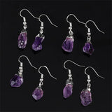 Raw Amethyst Quartz Chakra Purple Crystal Earrings for Women