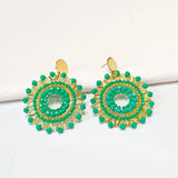 Bohemia Rice Bead Earrings Circle Crystal Green Hand Knitting