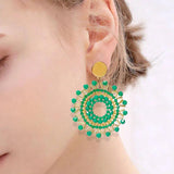 Bohemia Rice Bead Earrings Circle Crystal Green Hand Knitting