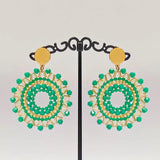 Bohemia Rice Bead Earrings Circle Crystal Green Hand Knitting