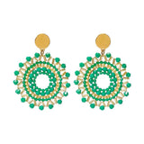 Bohemia Rice Bead Earrings Circle Crystal Green Hand Knitting