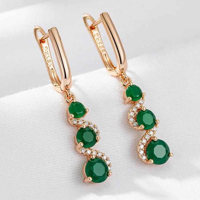 Rose Emerald Long Drop Earrings Retro Wedding Jewelry