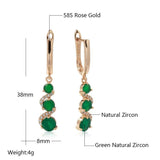 Rose Emerald Long Drop Earrings Retro Wedding Jewelry