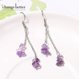 Amethyst Crystal Gravel Stainless Steel Drop Earrings