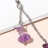 Amethyst Crystal Gravel Stainless Steel Drop Earrings
