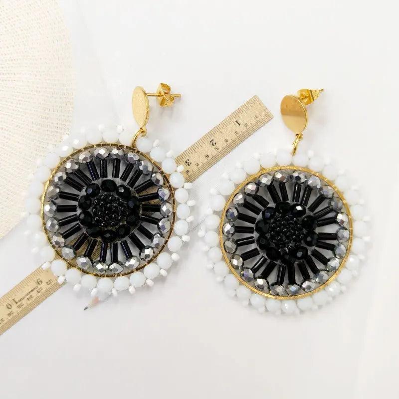 Bohemia Beaded Earrings Crystal Hand Knitting Roundness Long Pipe