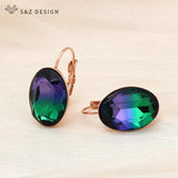 S&Z Big Oval Dangle Earrings Women Wedding Jewelry Rose Tourmaline
