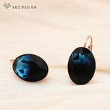 S&Z Big Oval Dangle Earrings Women Wedding Jewelry Rose Tourmaline