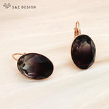 S&Z Big Oval Dangle Earrings Women Wedding Jewelry Rose Tourmaline