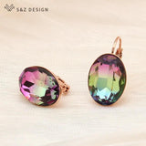 S&Z Big Oval Dangle Earrings Women Wedding Jewelry Rose Tourmaline