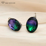 S&Z Big Oval Dangle Earrings Women Wedding Jewelry Rose Tourmaline