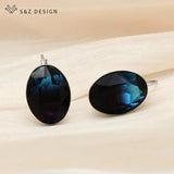 S&Z Big Oval Dangle Earrings Women Wedding Jewelry Rose Tourmaline