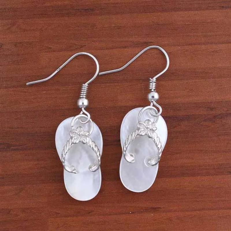 Silver Plated Abalone Shell Agate Slipper Earrings Women Jewelry