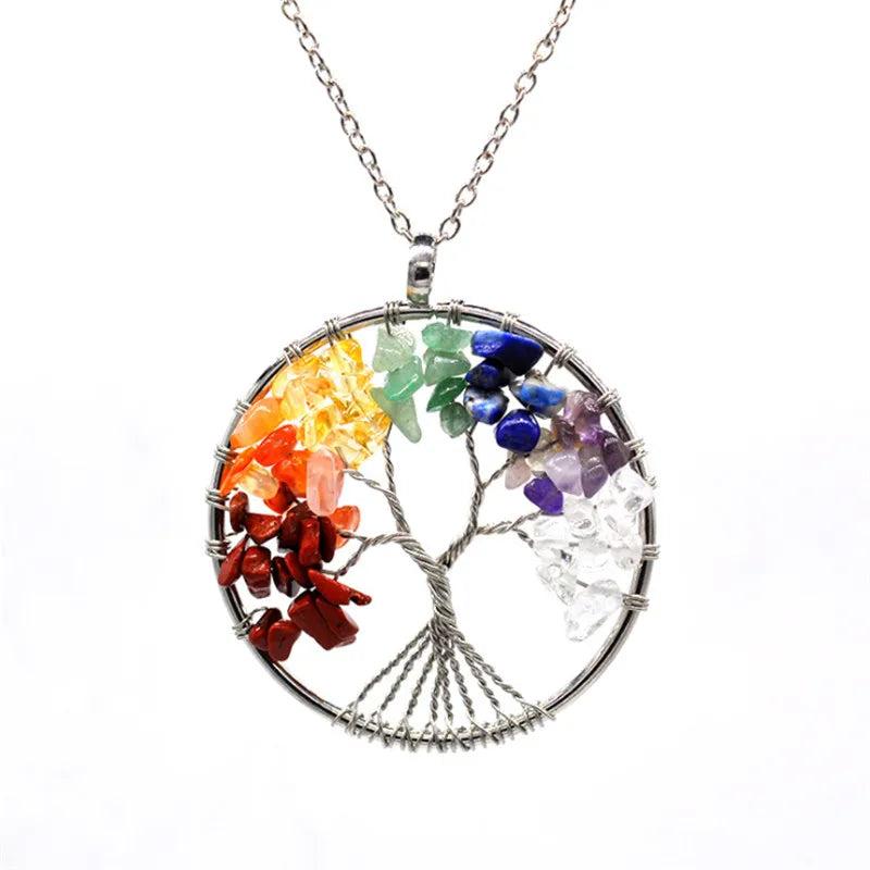 Chakra Tree Of Life Pendulum Crystal Earrings For Women