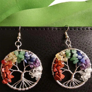 Chakra Tree Of Life Pendulum Crystal Earrings For Women