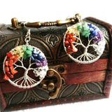 Chakra Tree Of Life Pendulum Crystal Earrings For Women