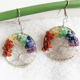 Chakra Tree Of Life Pendulum Crystal Earrings For Women