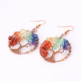 Chakra Tree Of Life Pendulum Crystal Earrings For Women