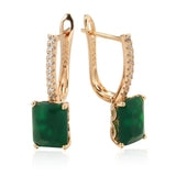 Vintage Square Opal Dark Green Zircon Earrings 585 Rose Jewelry