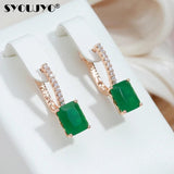 Vintage Square Opal Dark Green Zircon Earrings 585 Rose Jewelry