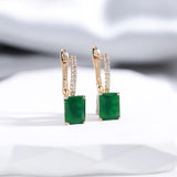 Vintage Square Opal Dark Green Zircon Earrings 585 Rose Jewelry