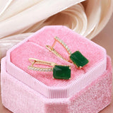 Vintage Square Opal Dark Green Zircon Earrings 585 Rose Jewelry