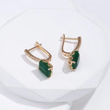 Vintage Square Opal Dark Green Zircon Earrings 585 Rose Jewelry