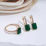 Vintage Square Opal Dark Green Zircon Earrings 585 Rose Jewelry