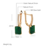Vintage Square Opal Dark Green Zircon Earrings 585 Rose Jewelry