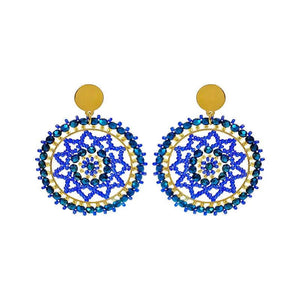 Bohemia Alloy Beaded Earrings Crystal Weave Dream Web Hand Knitting Roundness