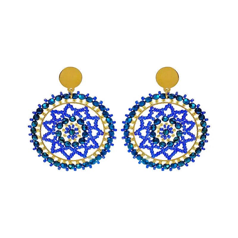 Bohemia Alloy Beaded Earrings Crystal Weave Dream Web Hand Knitting Roundness