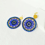 Bohemia Alloy Beaded Earrings Crystal Weave Dream Web Hand Knitting Roundness