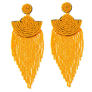 Kaseakia Big Beaded Tassel Earrings, Boho Statement Seed Bead Chandel