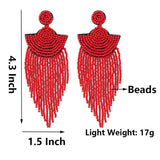 Kaseakia Big Beaded Tassel Earrings, Boho Statement Seed Bead Chandel
