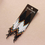 Hand-knitted Rainbow Bead Earrings Long Tube Tassel Earrings