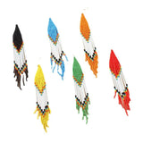 Hand-knitted Rainbow Bead Earrings Long Tube Tassel Earrings