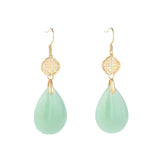 Emerald Green Chalcedony Earrings Chinese Style Women Jewelry