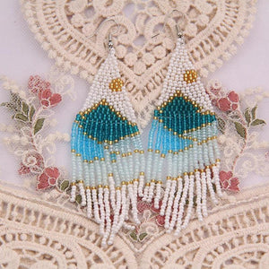 Rice Bead Earrings Hand weaving Beaded Twining Colored beads Retro Bohemia