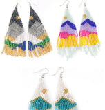 Rice Bead Earrings Hand weaving Beaded Twining Colored beads Retro Bohemia