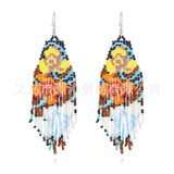 Rice Bead Earrings Flower Tassels Bohemian Women Beaded Earrings