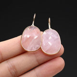 Natural Stone Lapis Lazuli Pink Crystal Faceted Dangle Earring Reiki Eardrop
