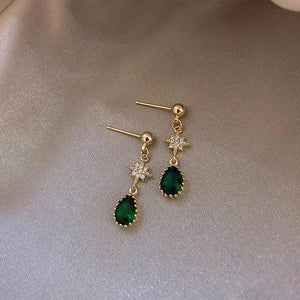 Delicate Crystal Pendant Earrings Green Crystal Jewelry