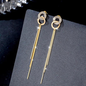 Double Circle Tassel Earrings CZ Gem Party Wedding Jewelry Brincos